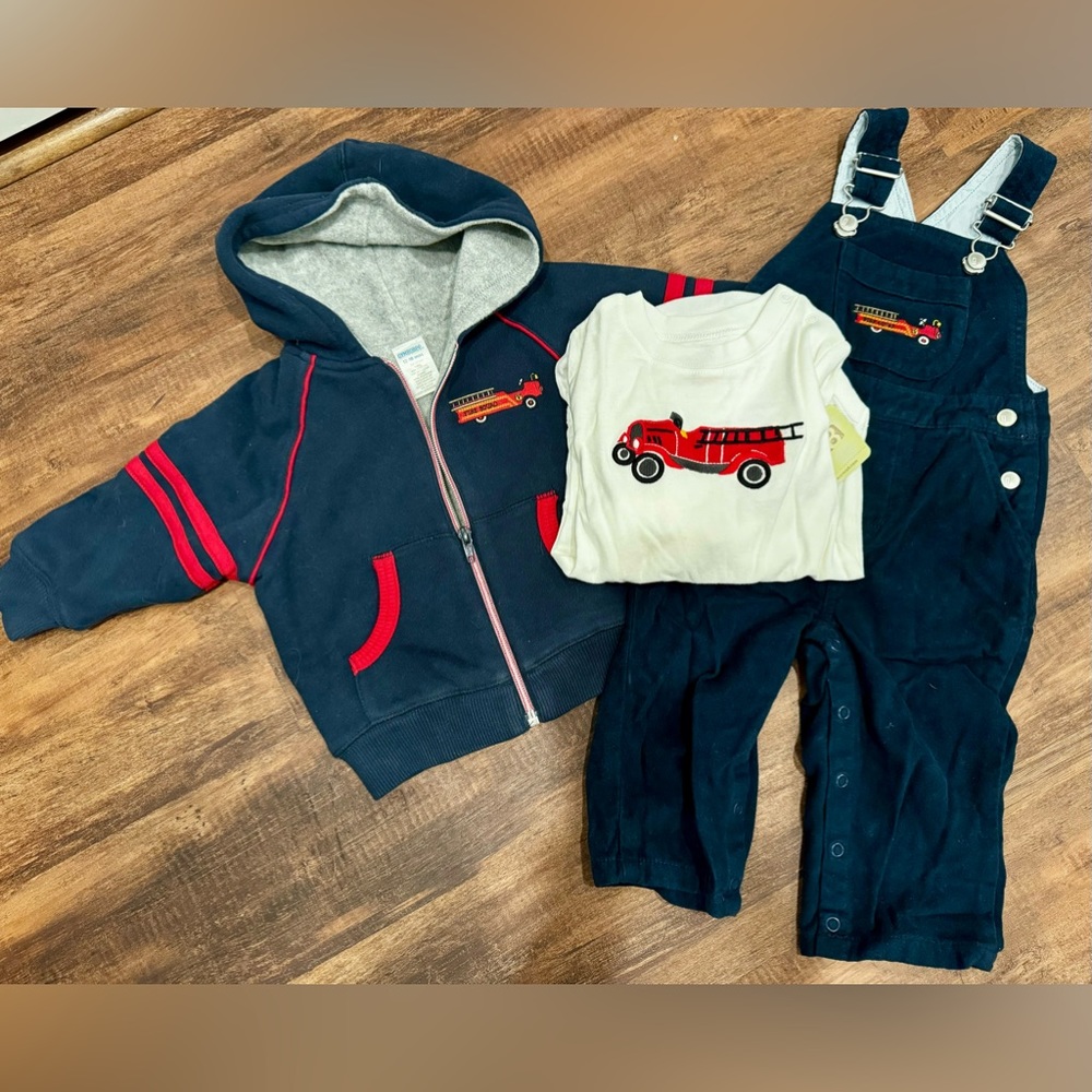 3 piece set, Gymboree Jacket with hood, overalls and New onesie.